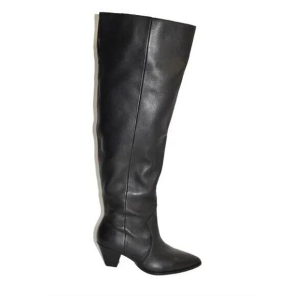 NEW Vince Camuto Sewinny Knee-High Wide-calf Heel Boots Black leather size 8W XC - Picture 1 of 7